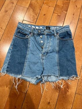 Patchwork High-Rise Denim Shorts - Blue